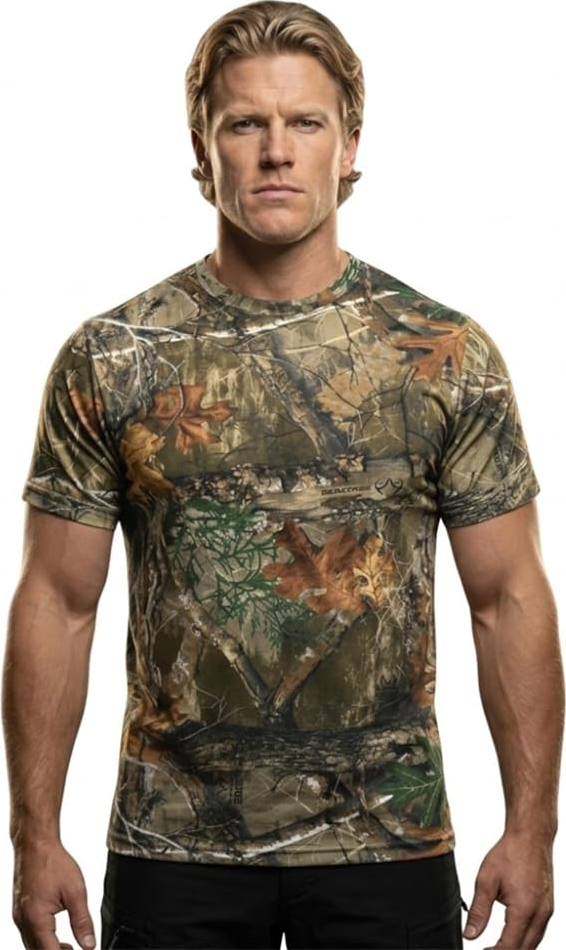 Bell Rangers Realtree & Mossy Oak Camo Short Sleeve Cotton Tees Unisex Adult Crewneck Shirts for Men Outdoor Hunting