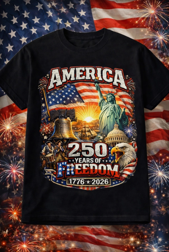 America 250 Years Freedom Shirt 1776-2026 Patriotic USA Flag July 4th Tee