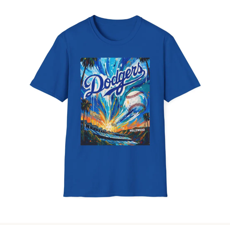 Dodgers Sunset Los Angeles Stadium Art T-Shirt Baseball Team Tee