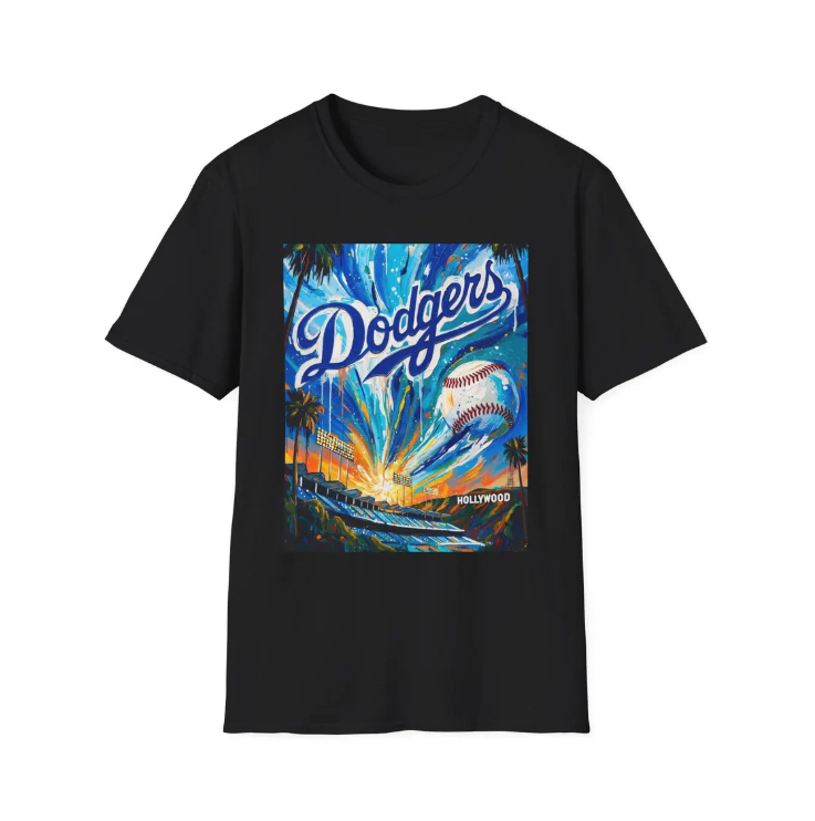 Dodgers Sunset Los Angeles Stadium Art T-Shirt Baseball Team Tee