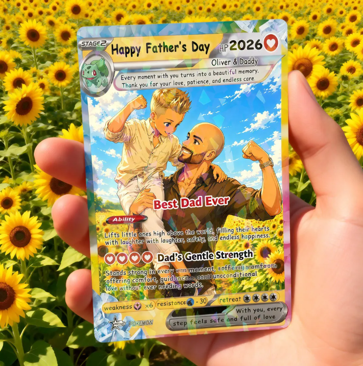 Personalized Father’s Day Pokemon Card, Custom Pokemon Photo Cards, Gifts for Gamer Mom, Father’s Day Gift, Custom Pokemon Trainer Card
