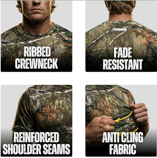 Bell Rangers Realtree & Mossy Oak Camo Short Sleeve Cotton Tees Unisex Adult Crewneck Shirts for Men Outdoor Hunting