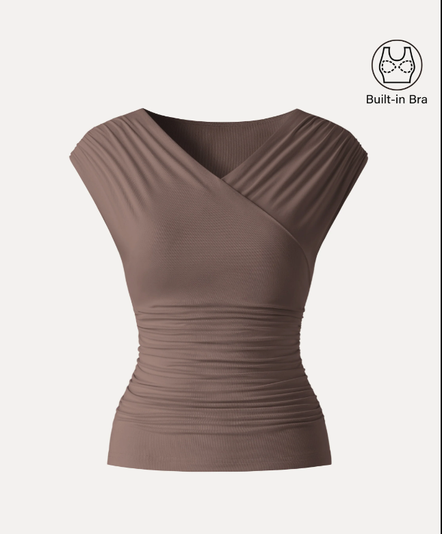 SkinKiss Surplice V-Neck Ruching Bra Top