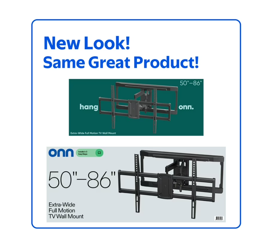 onn Full Motion TV Wall Mount for 50" to 86" TVs, UL Listed, swivel ±45°, up to +15/-15°Tilting