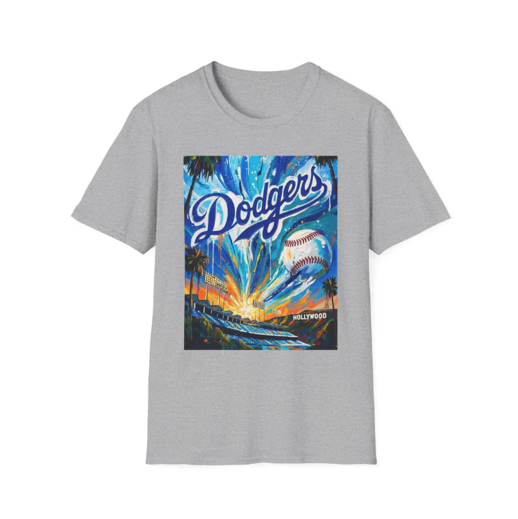 Dodgers Sunset Los Angeles Stadium Art T-Shirt Baseball Team Tee