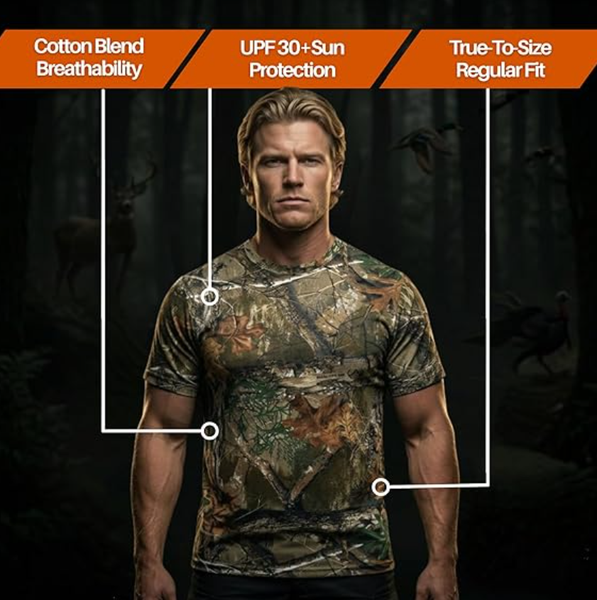 Bell Rangers Realtree & Mossy Oak Camo Short Sleeve Cotton Tees Unisex Adult Crewneck Shirts for Men Outdoor Hunting