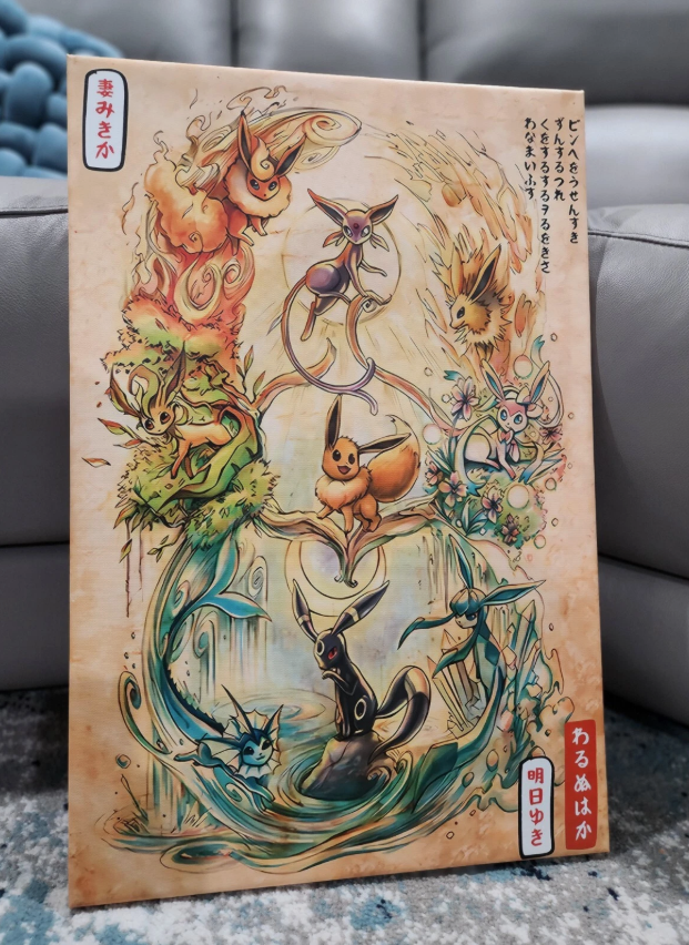Vintage Eevee Evolutions art poster canvas wall art home decor Pokemon fanatic