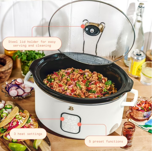 Beautiful 6 Qt Programmable Slow Cooker, White Icing by Drew Barrymore