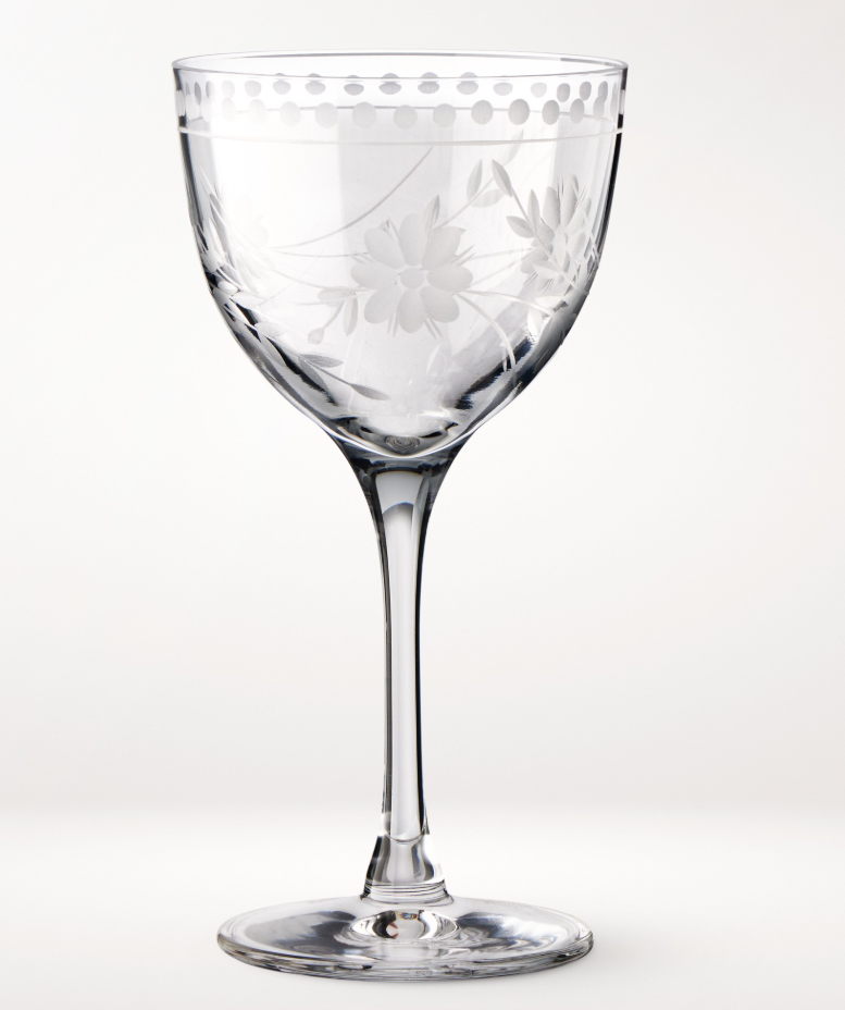 Vintage Etched Nick & Nora Glasses - Set of 4
