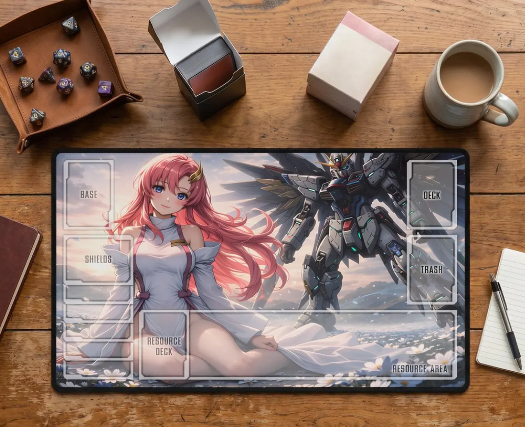 Lacus Clyne Gundam Inspired Playmat – Pink Anime TCG Card Game