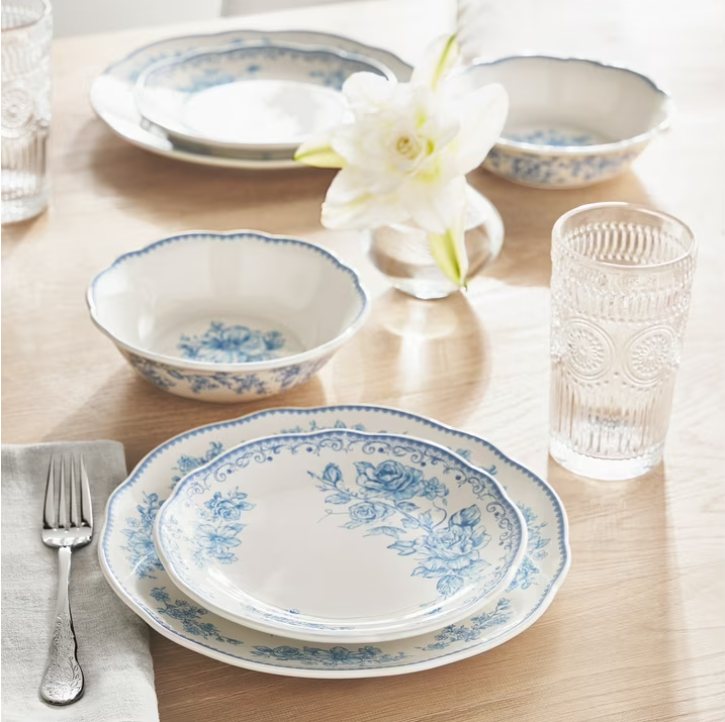 The Pioneer Woman Agatha 12-Piece Stoneware Dinnerware Set, Blue