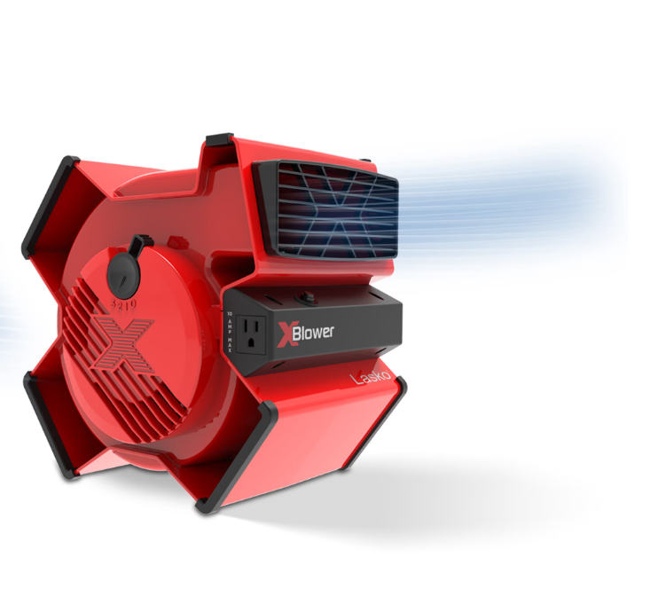 Lasko X-Blower 11" High Velocity Utility Blower Fan with USB Ports and Built-In Outlet for Cooling and Drying, Red, X12900