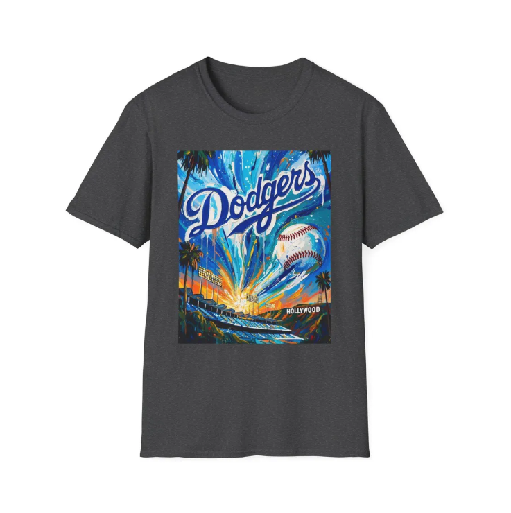 Dodgers Sunset Los Angeles Stadium Art T-Shirt Baseball Team Tee