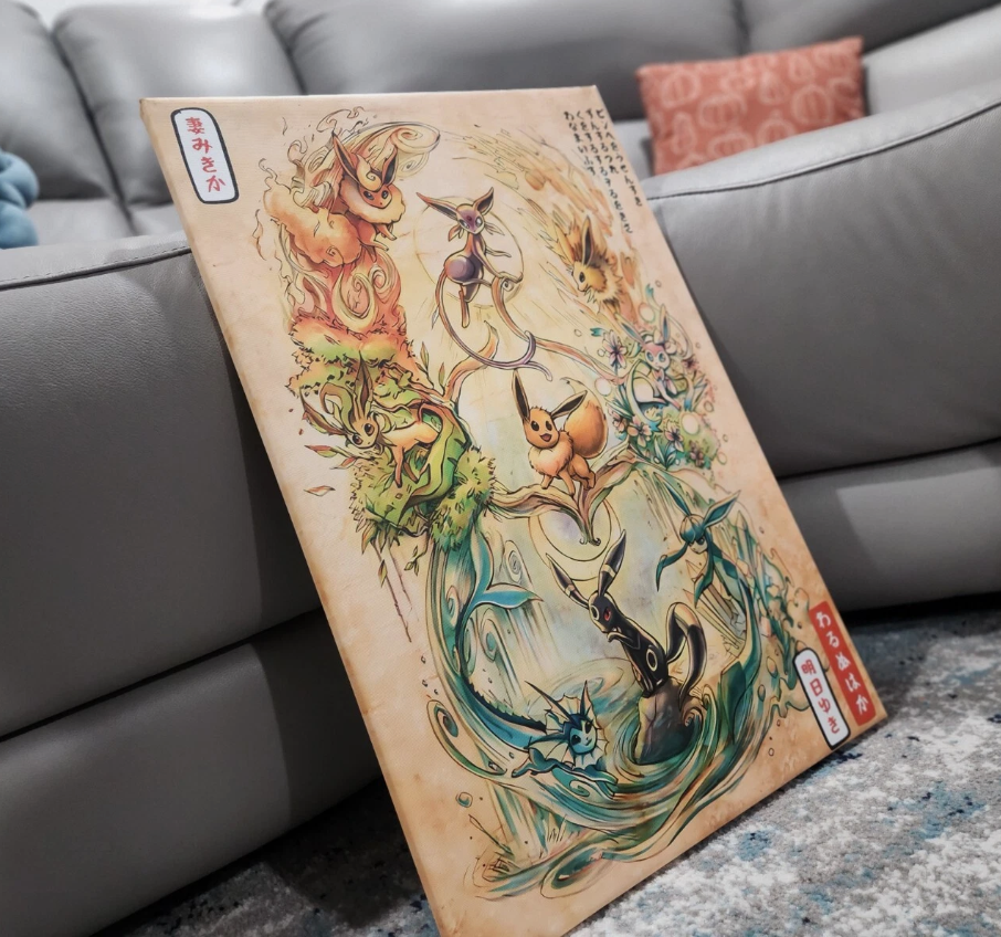 Vintage Eevee Evolutions art poster canvas wall art home decor Pokemon fanatic
