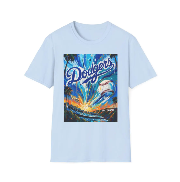 Dodgers Sunset Los Angeles Stadium Art T-Shirt Baseball Team Tee