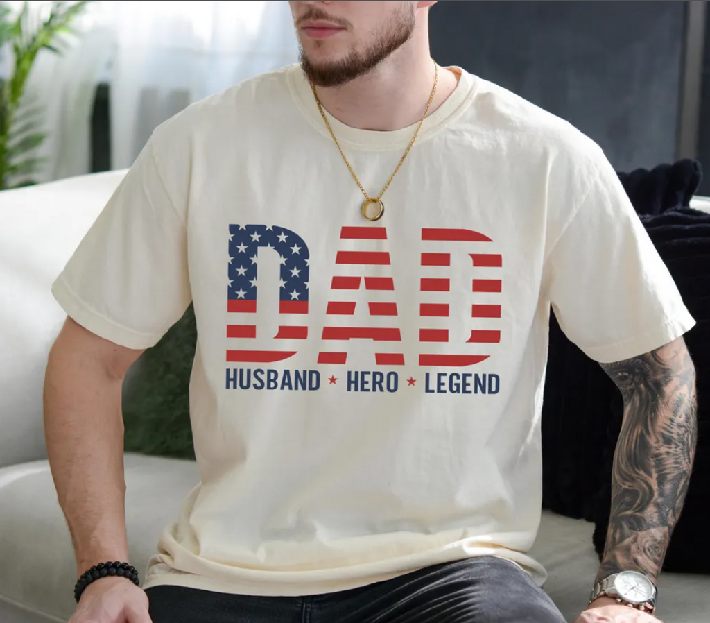 Patriotic Dad Hero Shirt | American Flag Father’s Day Graphic Tee for Husband & Veteran Dad