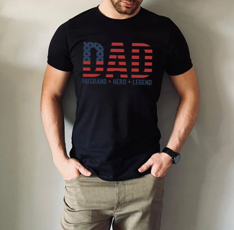 Patriotic Dad Hero Shirt | American Flag Father’s Day Graphic Tee for Husband & Veteran Dad