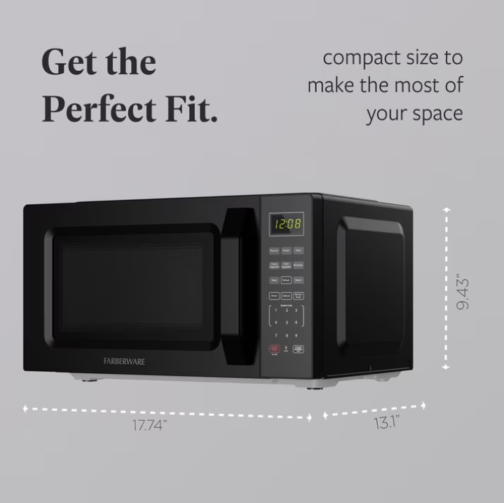 Farberware 0.7 cu ft Microwave Oven, 700W Countertop Microwave Oven with Auto Cook Menu, Black