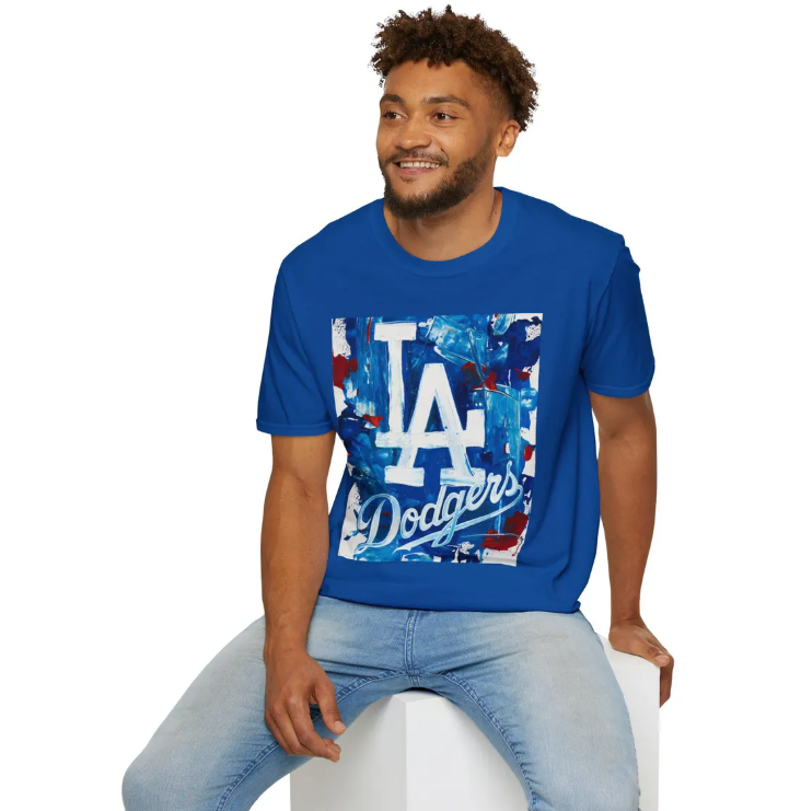 LA Dodgers Abstract Logo Painting T-Shirt Baseball Team Fan Tee