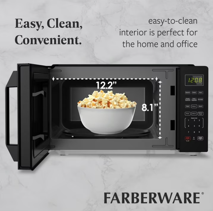 Farberware 0.7 cu ft Microwave Oven, 700W Countertop Microwave Oven with Auto Cook Menu, Black