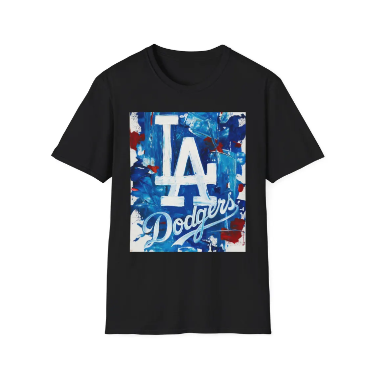 LA Dodgers Abstract Logo Painting T-Shirt Baseball Team Fan Tee