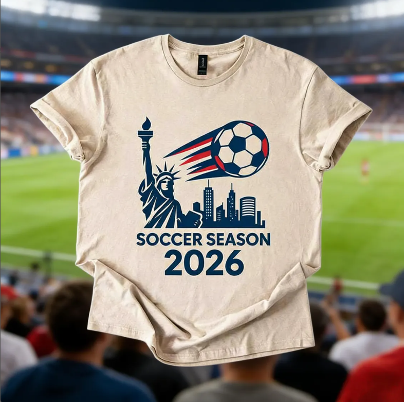 2026 Soccer Season T-Shirt – Statue of Liberty & City Design