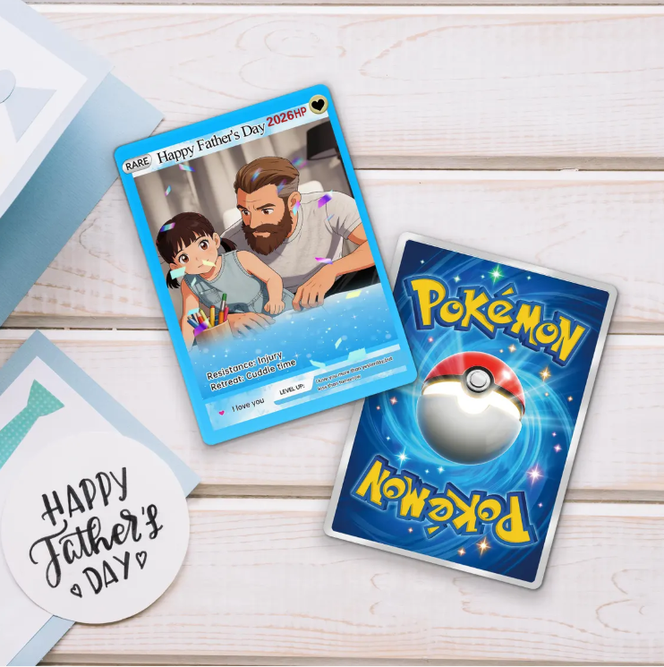 Personalized Father's Day Pokemon Card, Custom Birthday Photo Art Card, Wedding & Anniversary Photo to Holo Card, Gift For Dad, New Dad Gift
