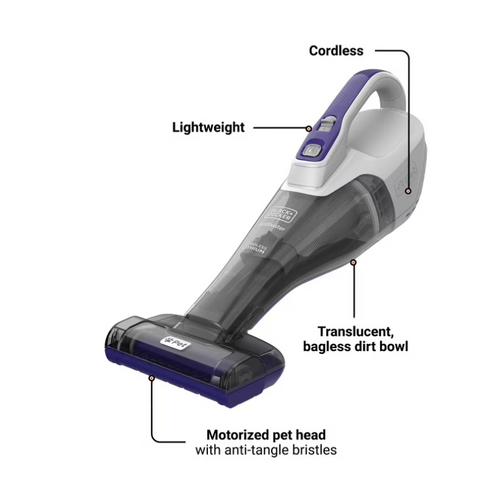 BLACK+DECKER Furbuster Cordless Handheld Vacuum, for Car, Pet Hair & Multi-Surfaces, Powerful Suction, HLVB315JP07W