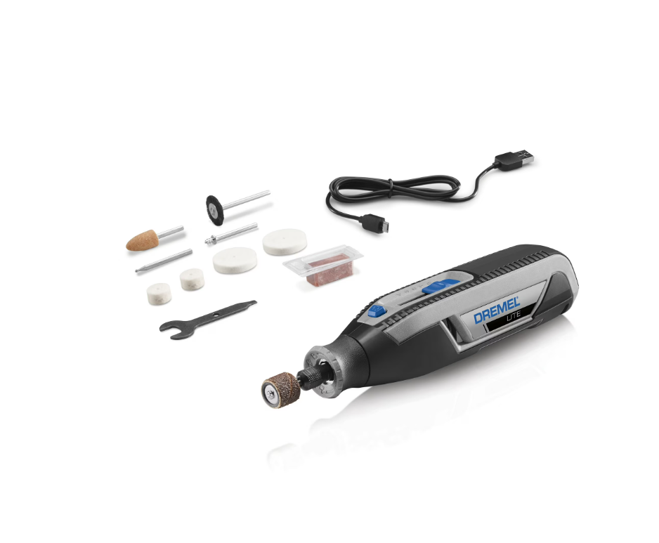 Dremel Lite 7760-N/10W 4V-Cordless Variable Speed Rotary Tool with Integrated 2Ah Li-Ion Battery, & 10 Rotary Tool Accessories