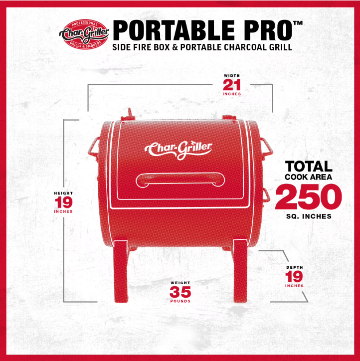 Char-Griller® Portable Pro™ Portable Charcoal Grill and Side Fire Box