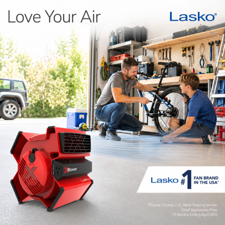 Lasko X-Blower 11" High Velocity Utility Blower Fan with USB Ports and Built-In Outlet for Cooling and Drying, Red, X12900