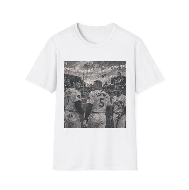 Los Angeles Dodgers Baseball Players Photo T-Shirt Team Portrait Square Print Shohei Ohtani, Mookie Betts, Freddie Freeman Shirt