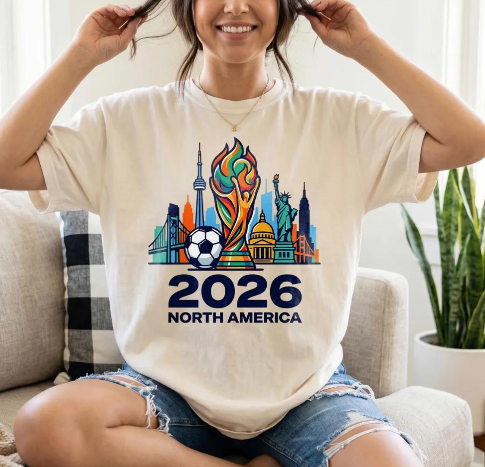 FIFA World Cup 2026 North America Shirt, Soccer Trophy Skyline Tee, USA Canada Mexico Football Fan Gift, World Cup 26