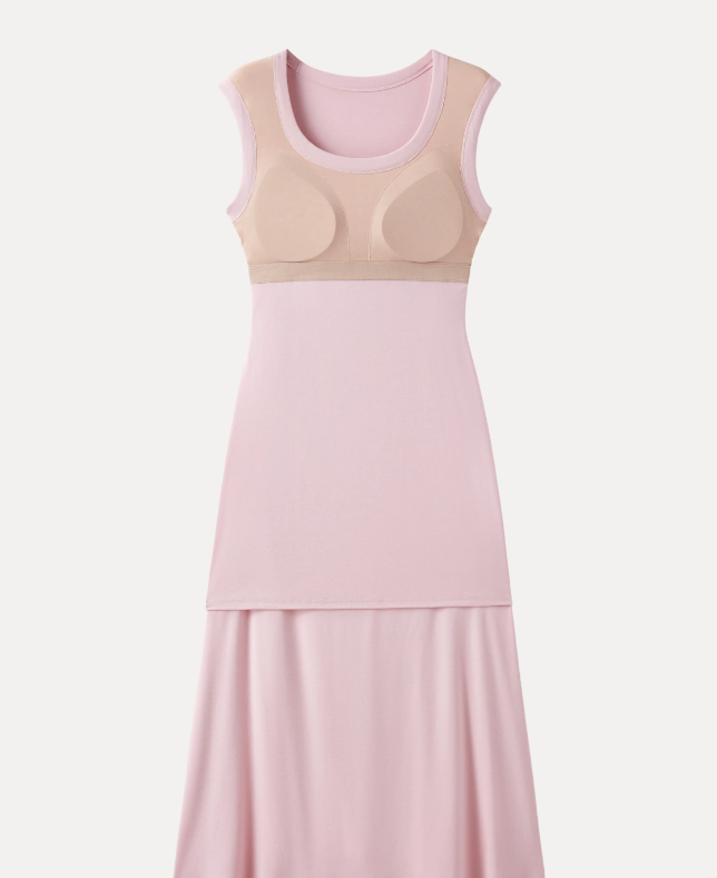 Scoop Neck Side Ruched New Airy Bra Midi Dress