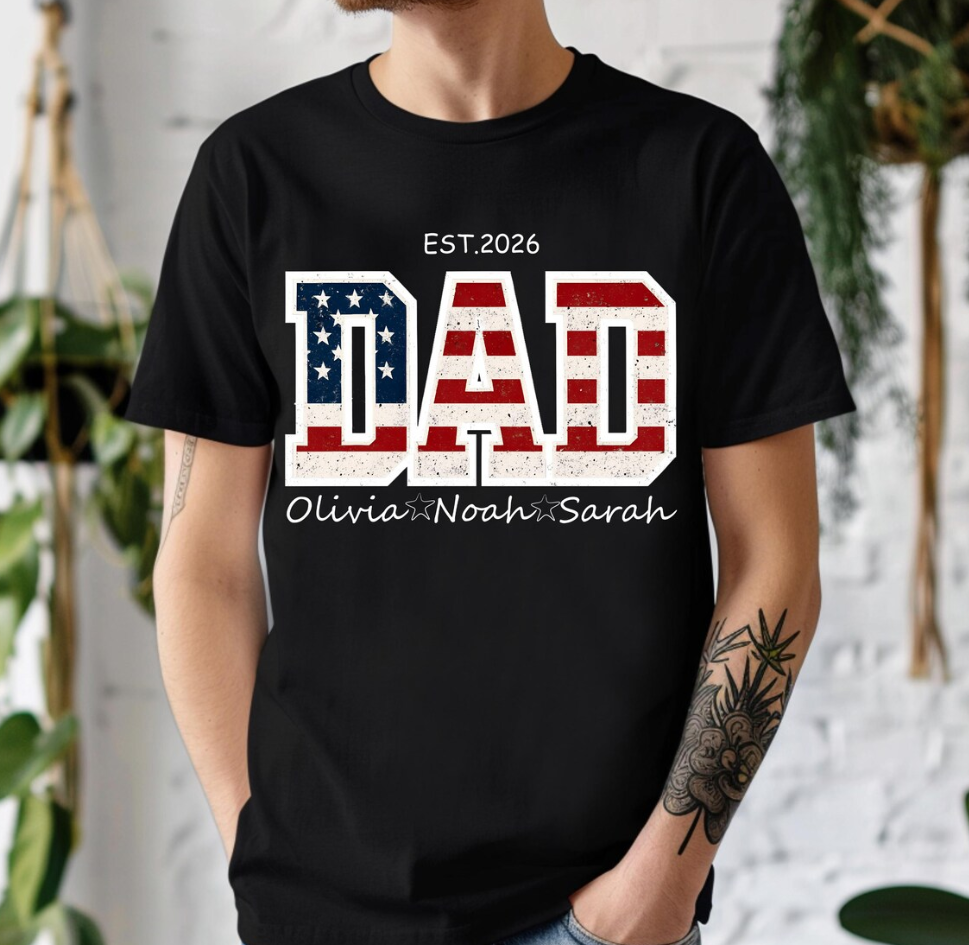 Personalized Dad T-Shirt – Custom Names Father’s Day Tee, Adventure Dad Shirt, Papa Family Matching Crewneck