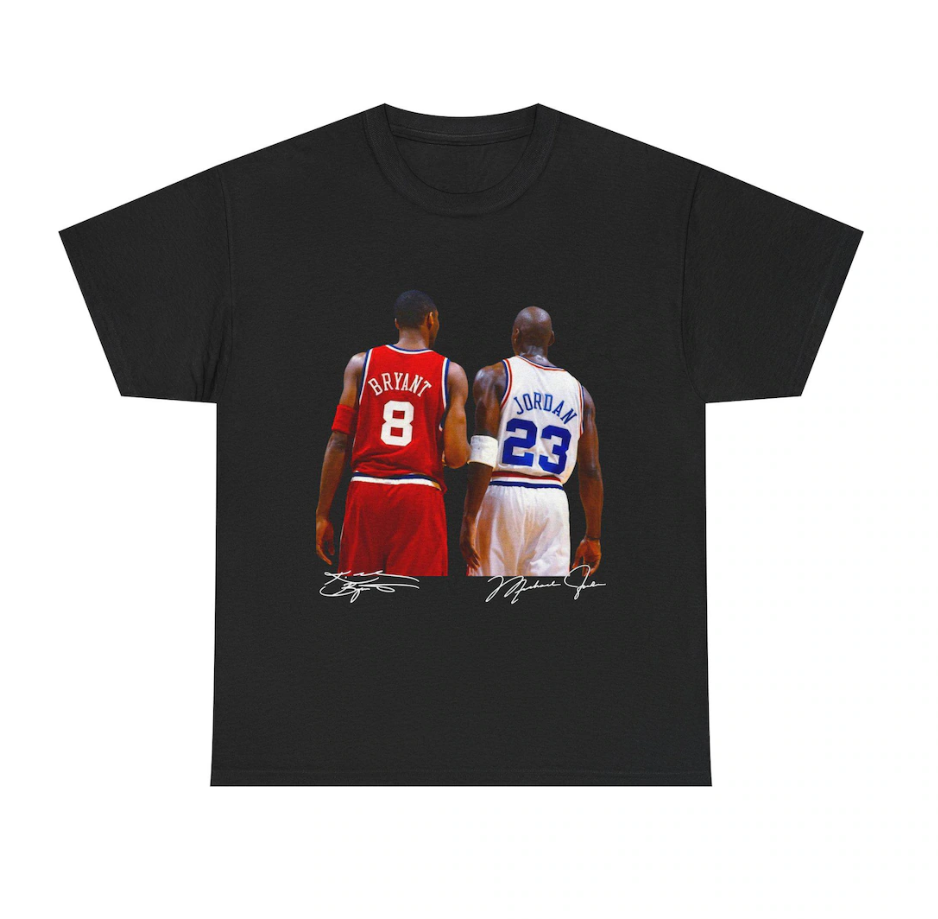 Michael Jordan and Kobe Bryant T Shirt Autograph Edition Basketball Legends Tribute