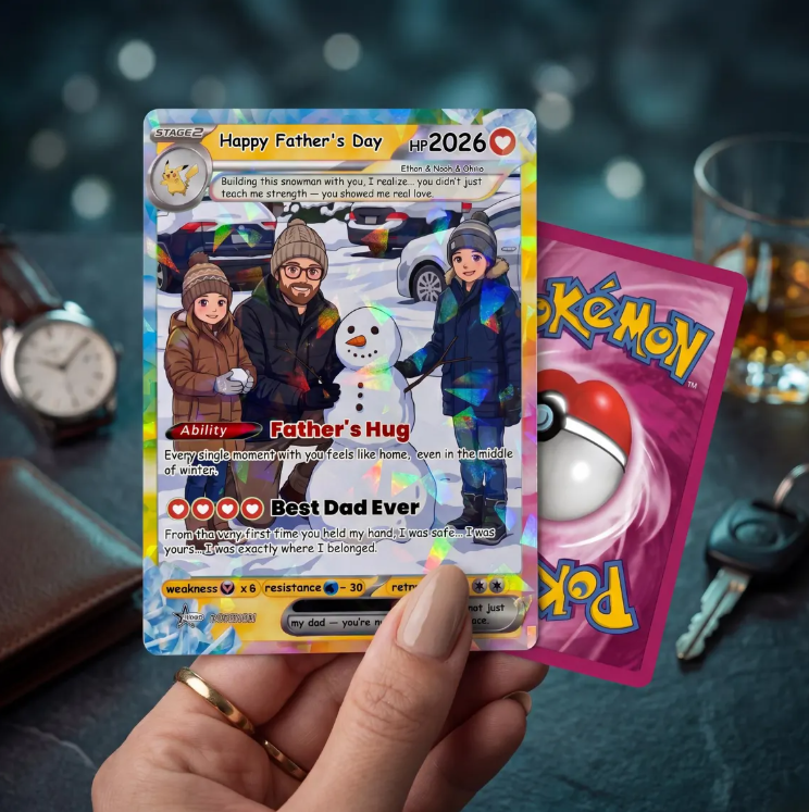 Personalized Pokémon Card from Photo – Custom Holographic Gift for Dad, Fathers Day Anniversary