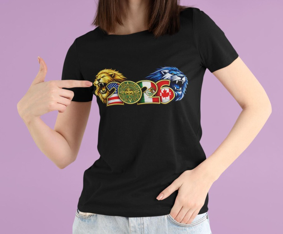 World Football 2026 Lion Graphic T-Shirt, USA Mexico Canada Soccer Tee