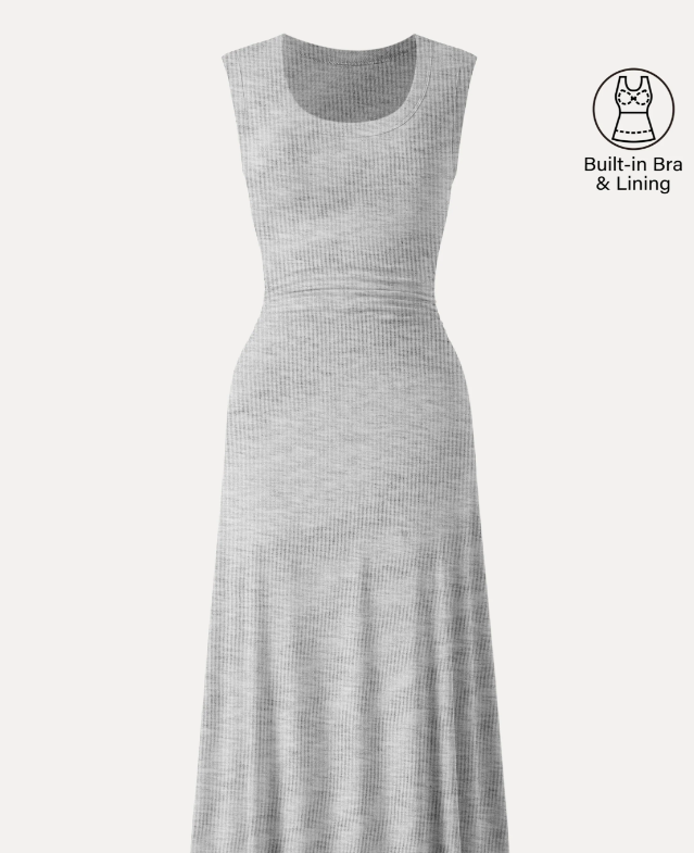 Scoop Neck Side Ruched New Airy Bra Midi Dress