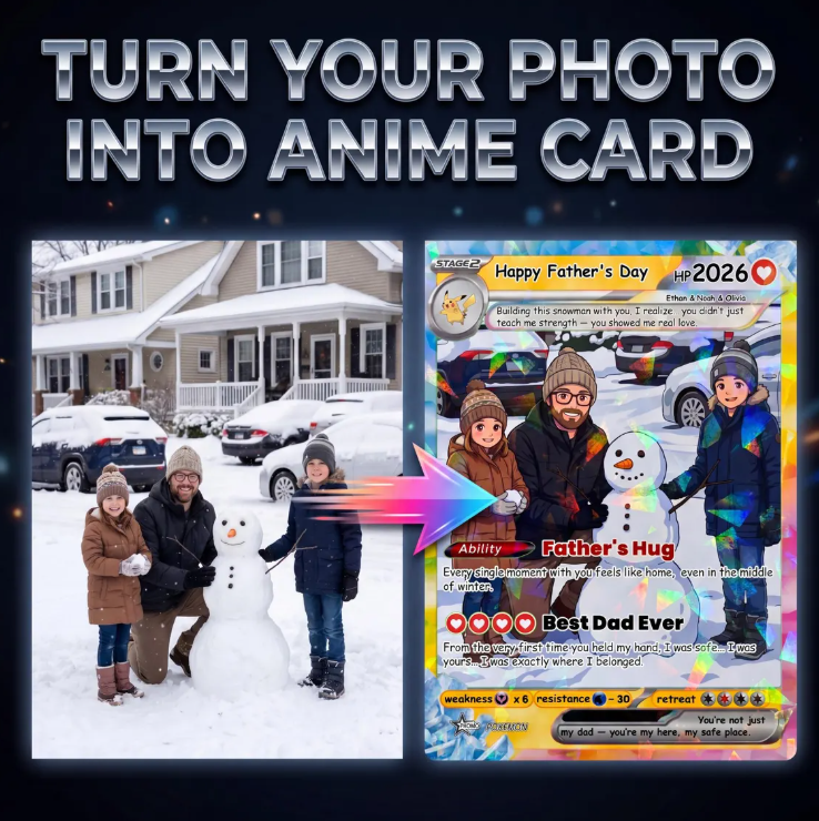 Personalized Pokémon Card from Photo – Custom Holographic Gift for Dad, Fathers Day Anniversary