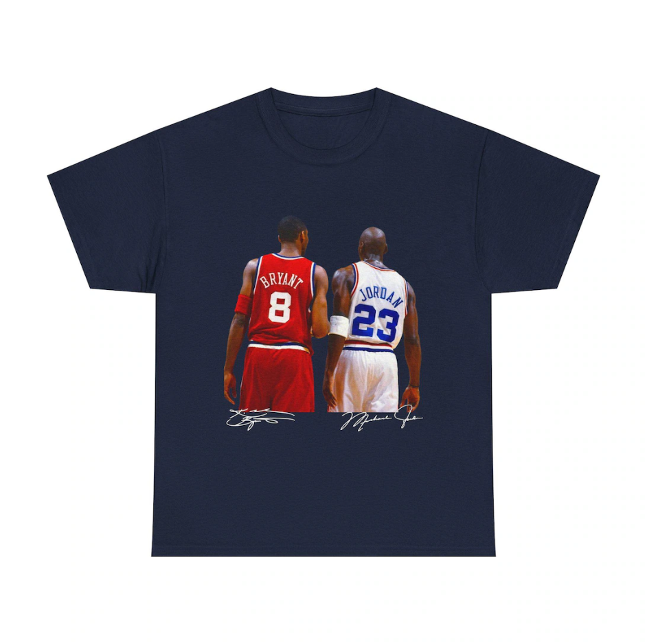 Michael Jordan and Kobe Bryant T Shirt Autograph Edition Basketball Legends Tribute