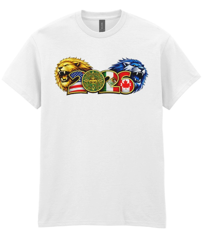 World Football 2026 Lion Graphic T-Shirt, USA Mexico Canada Soccer Tee