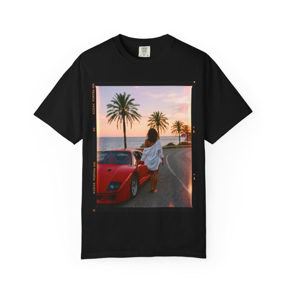 Vintage Ferrari Sunset T Shirt, 80s Riviera Aesthetic Tee, Retro Supercar Art Shirt, Luxury Summer Vibes Graphic Top (Copy)
