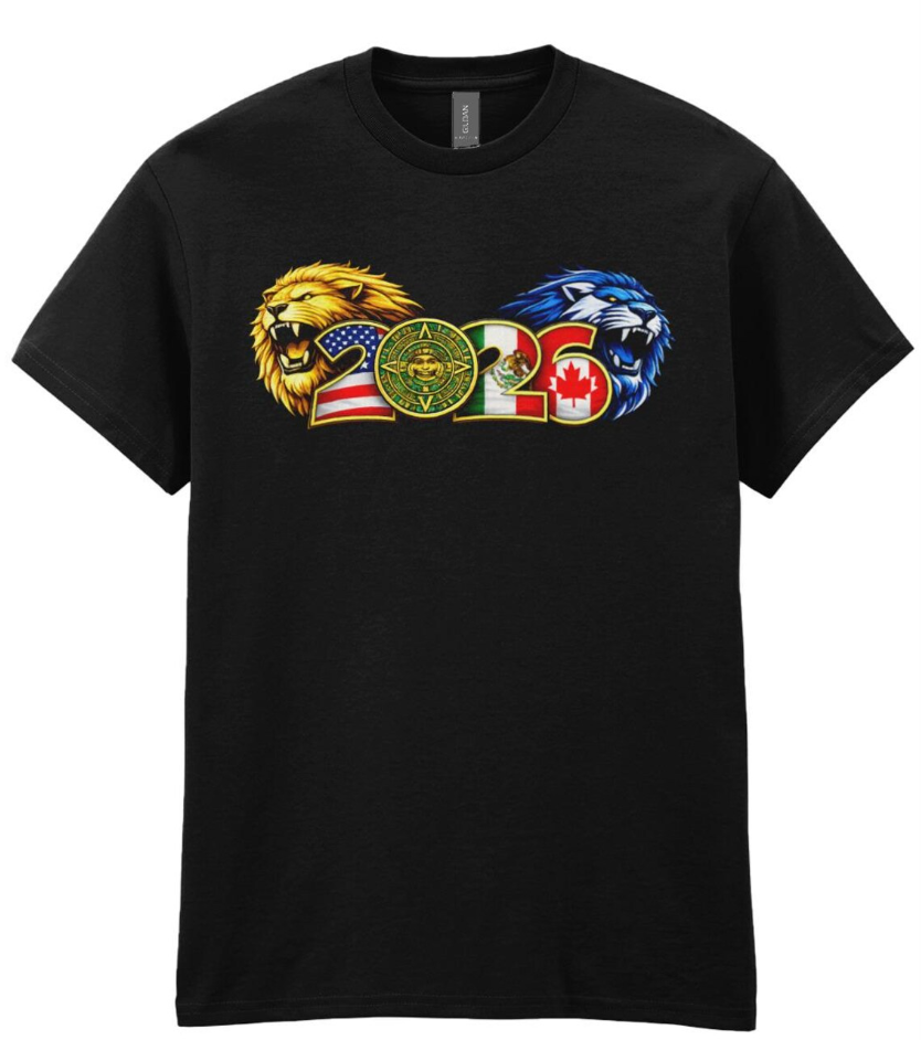 World Football 2026 Lion Graphic T-Shirt, USA Mexico Canada Soccer Tee