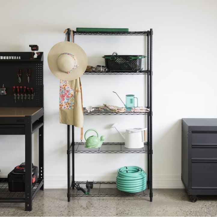 Hyper Tough 5-Tier Wire Storage Shelves, 36" W x 16" D x 72" H, 1750 lb Load Capacity, Black