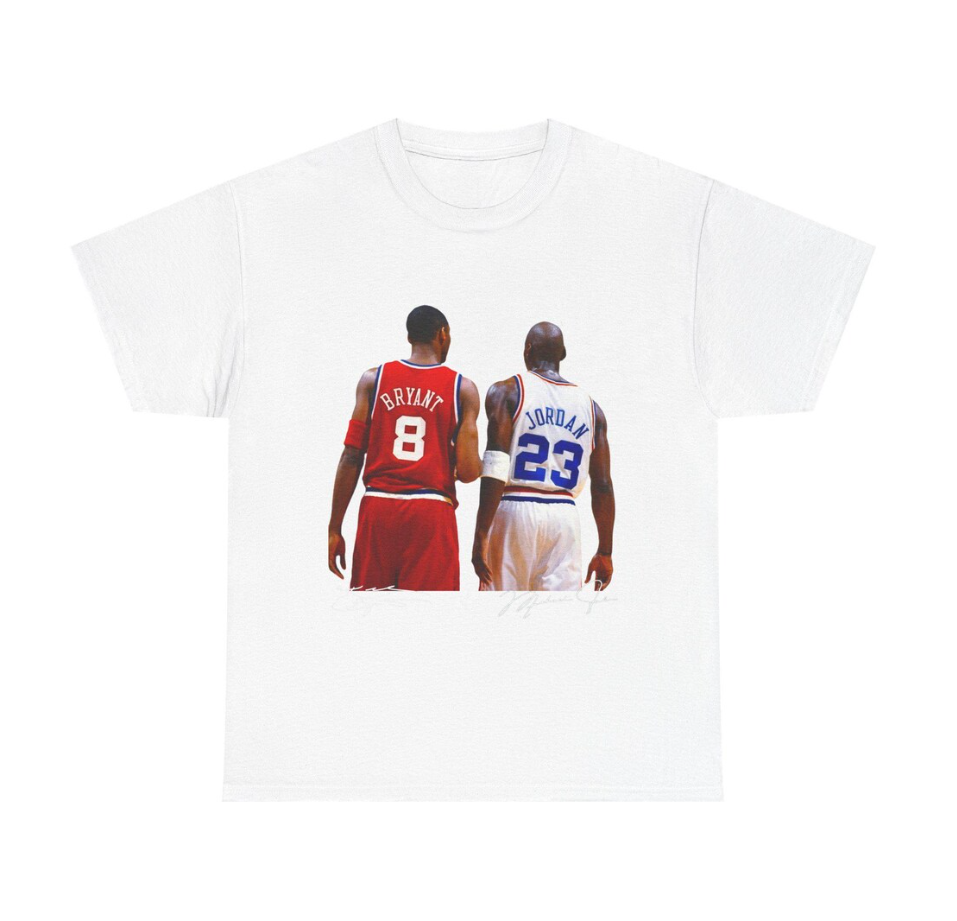 Michael Jordan and Kobe Bryant T Shirt Autograph Edition Basketball Legends Tribute