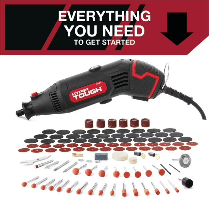 Hyper Tough 1.5 AMP Corded Rotary Tool with 105 Accessories, 120V Variable Speed and Storage Case