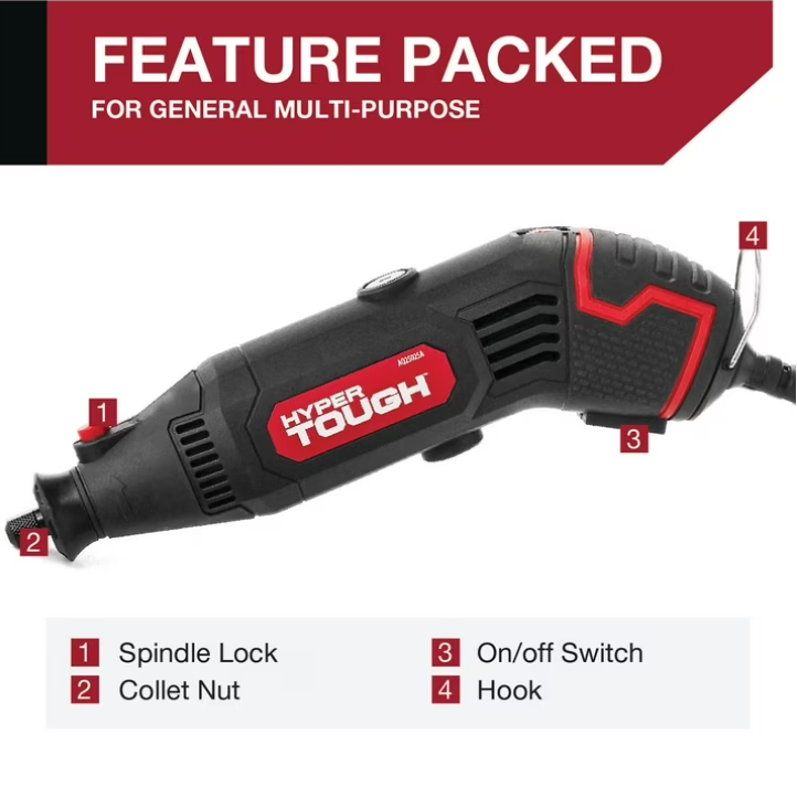 Hyper Tough 1.5 AMP Corded Rotary Tool with 105 Accessories, 120V Variable Speed and Storage Case