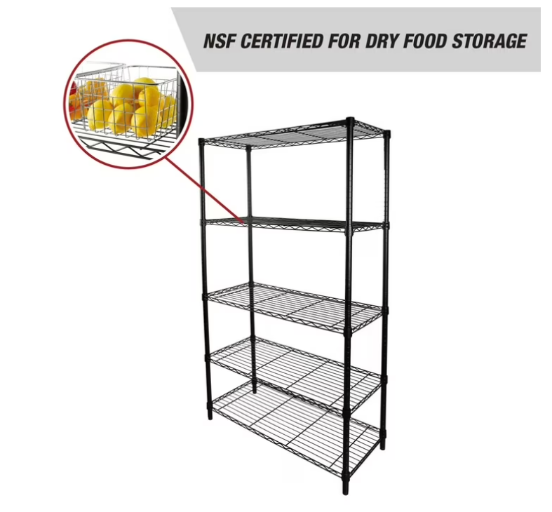 Hyper Tough 5-Tier Wire Storage Shelves, 36" W x 16" D x 72" H, 1750 lb Load Capacity, Black