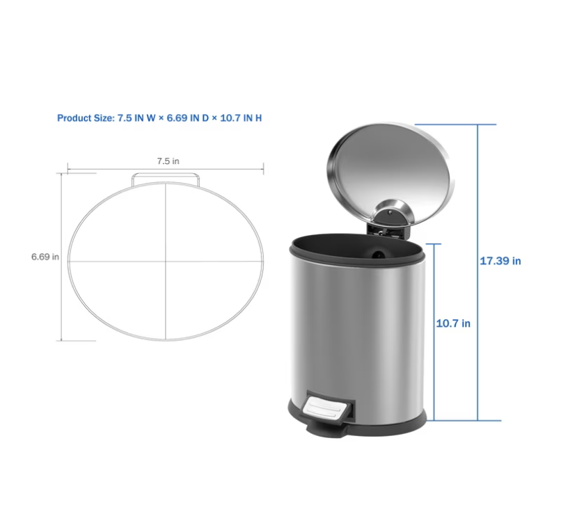 Koomade 2 Pack Bathroom Trash Can, 1.3 Gallon Stainless Steel Step Garbage Bin with Lid, Silver